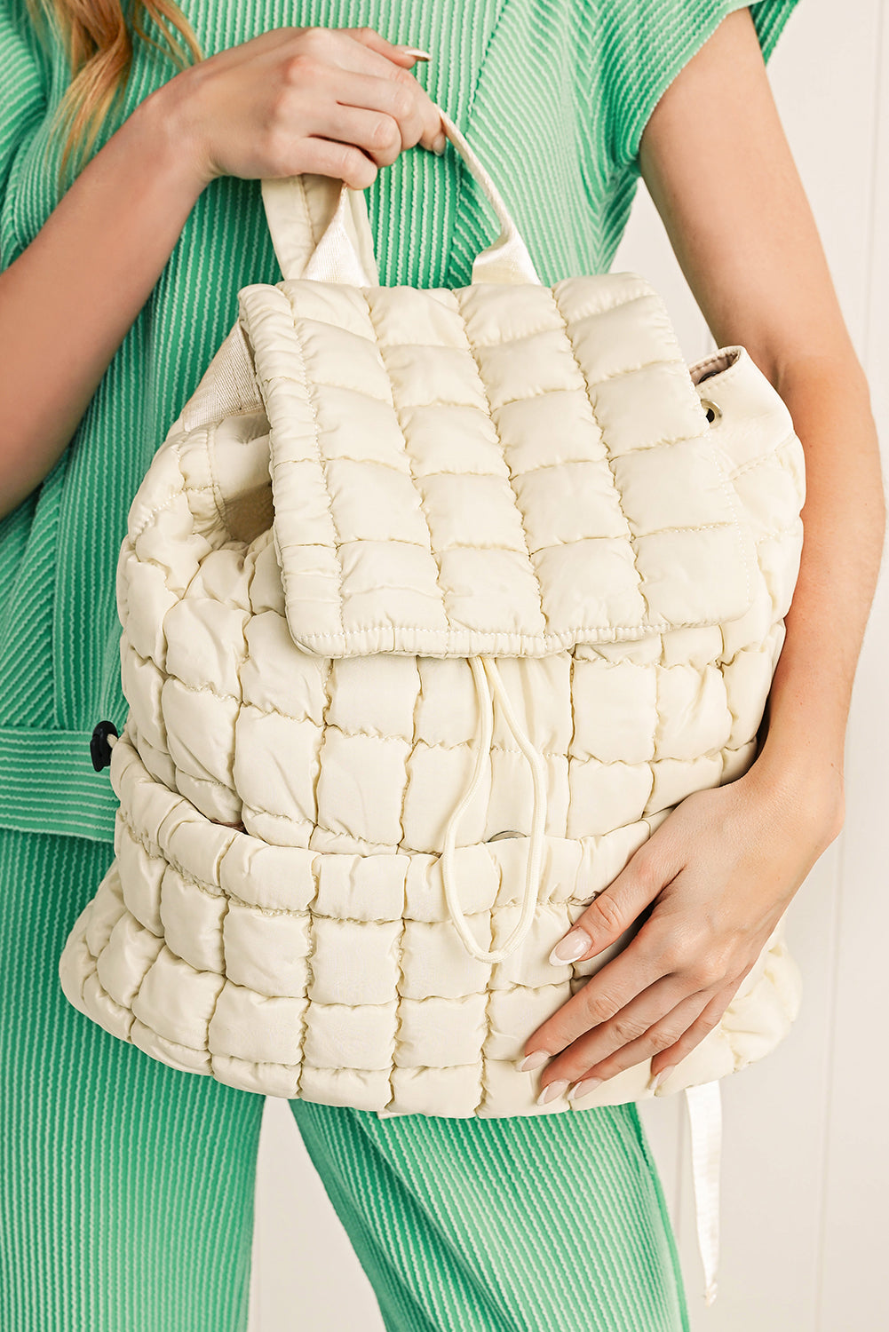 Dusk Blue Solid Flapped Quilted Puffer Backpack