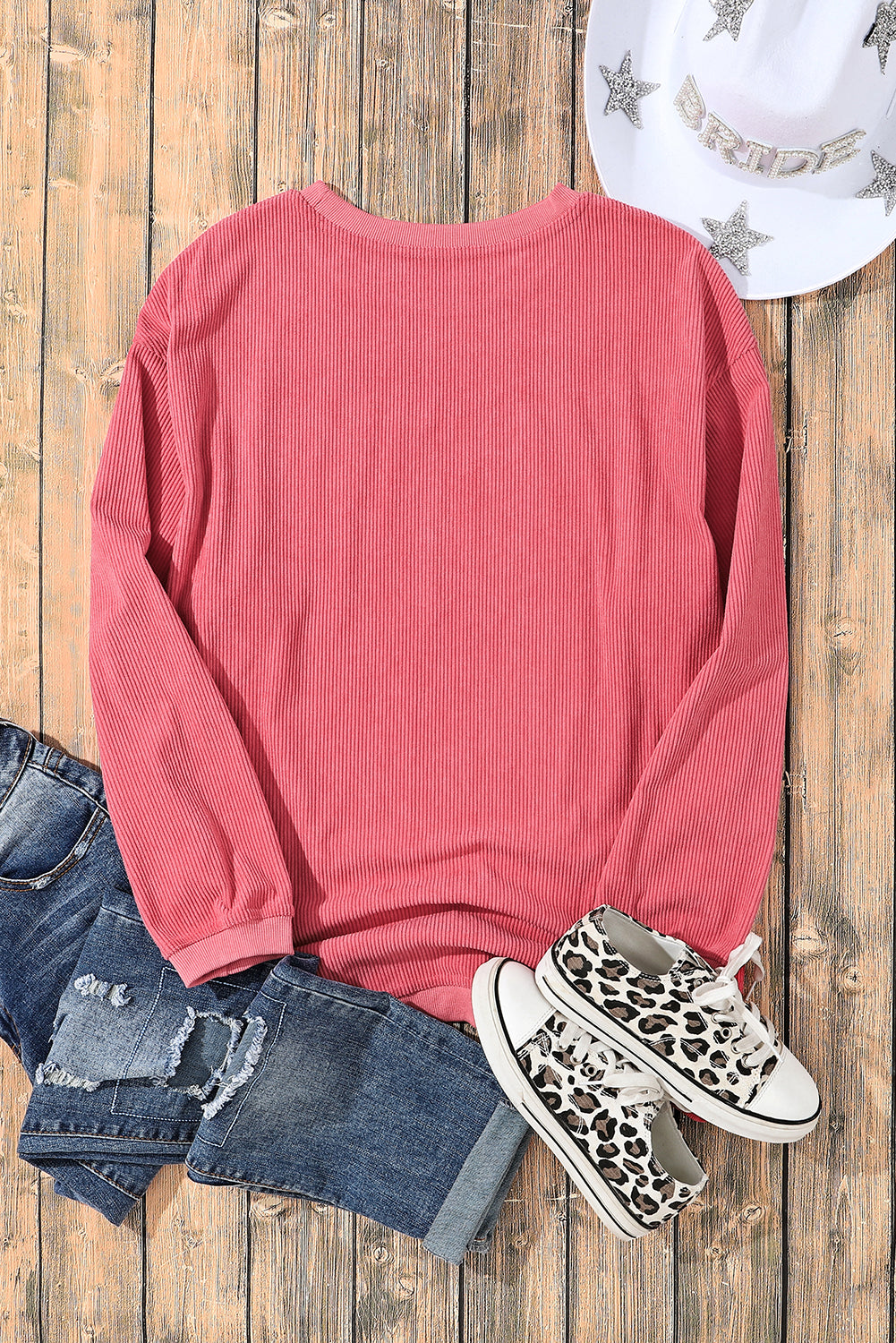 Chestnut Ribbed Corduroy Oversized Sweatshirt