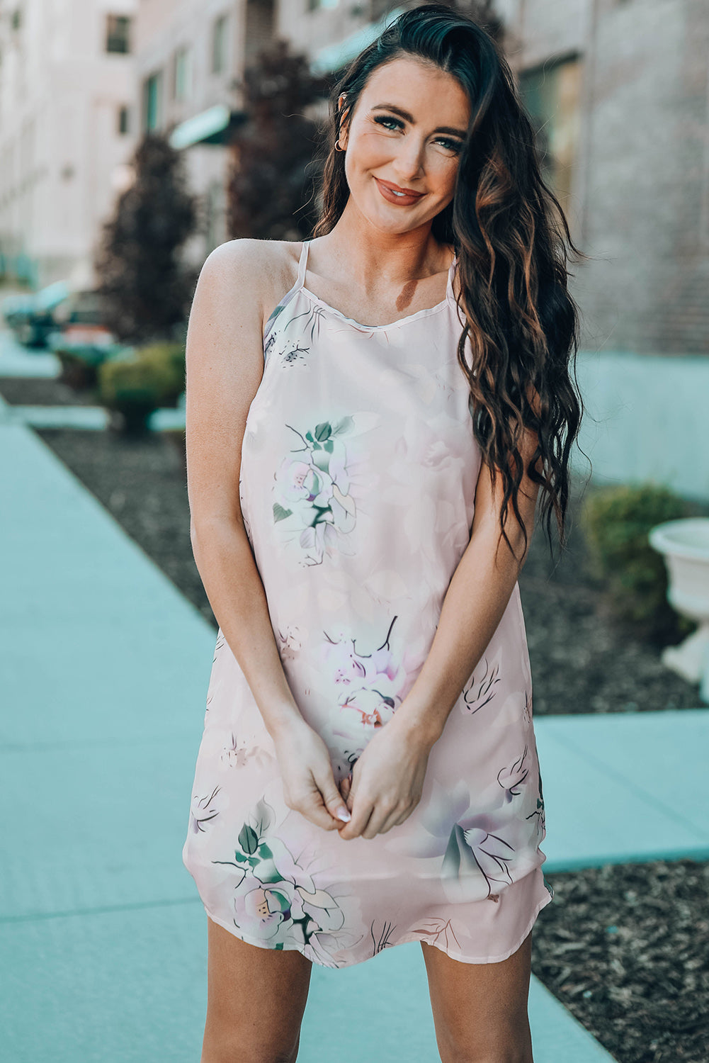 Summer Floral Print Pink Sleeveless Dress