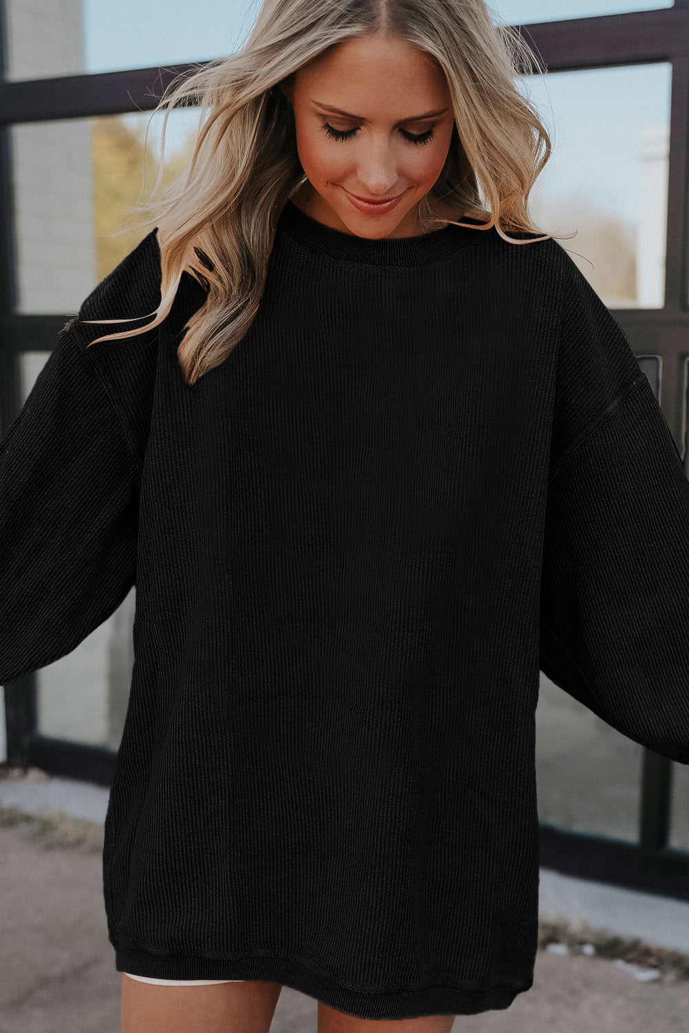 Chestnut Ribbed Corduroy Oversized Sweatshirt