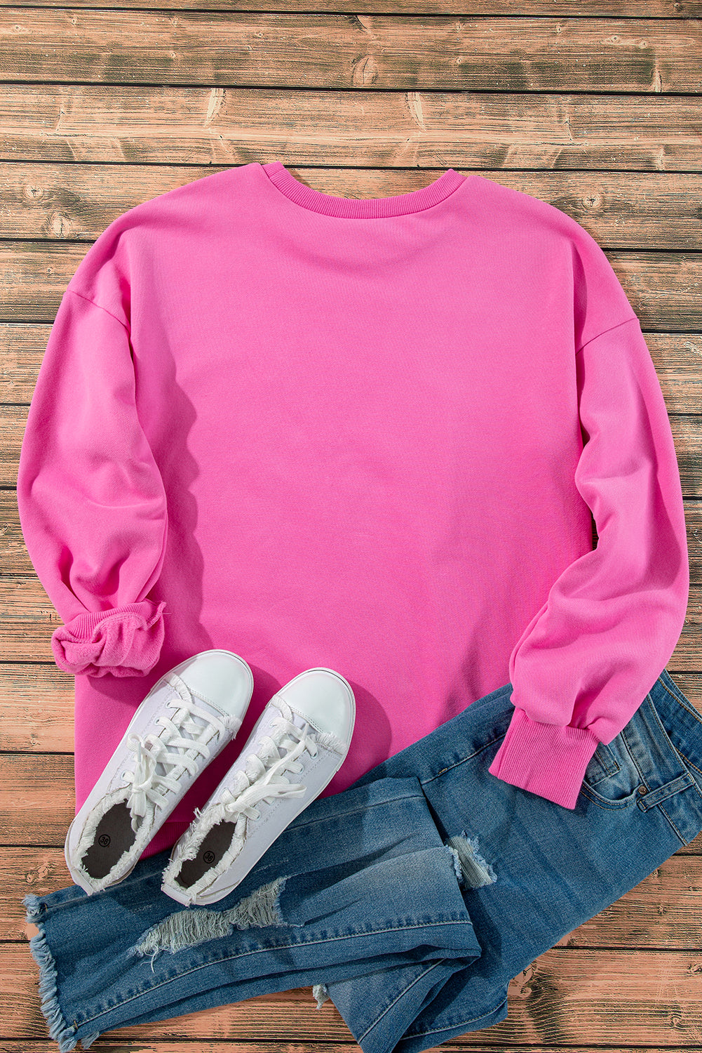 Valerian Solid Fleece Lined Drop Shoulder High Low Sweatshirt