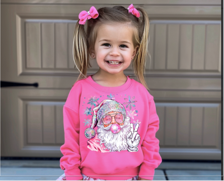 Santa Blowing Bubble Gum Youth Crewneck Sweatshirt