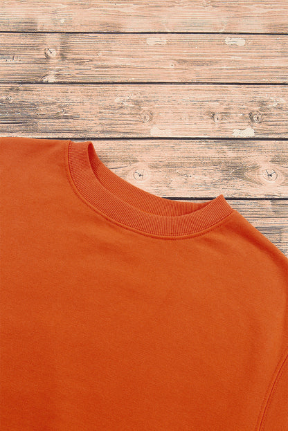 Navy Blue Plain Drop Shoulder Crewneck Pullover Sweatshirt