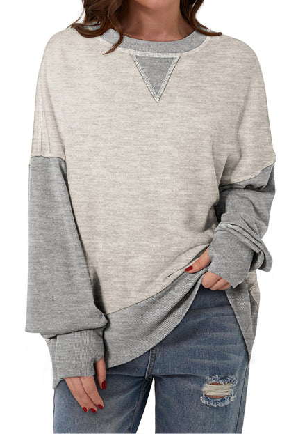 Parchment Color Block Thumbhole Sleeve Drop Shoulder Sweatshirt