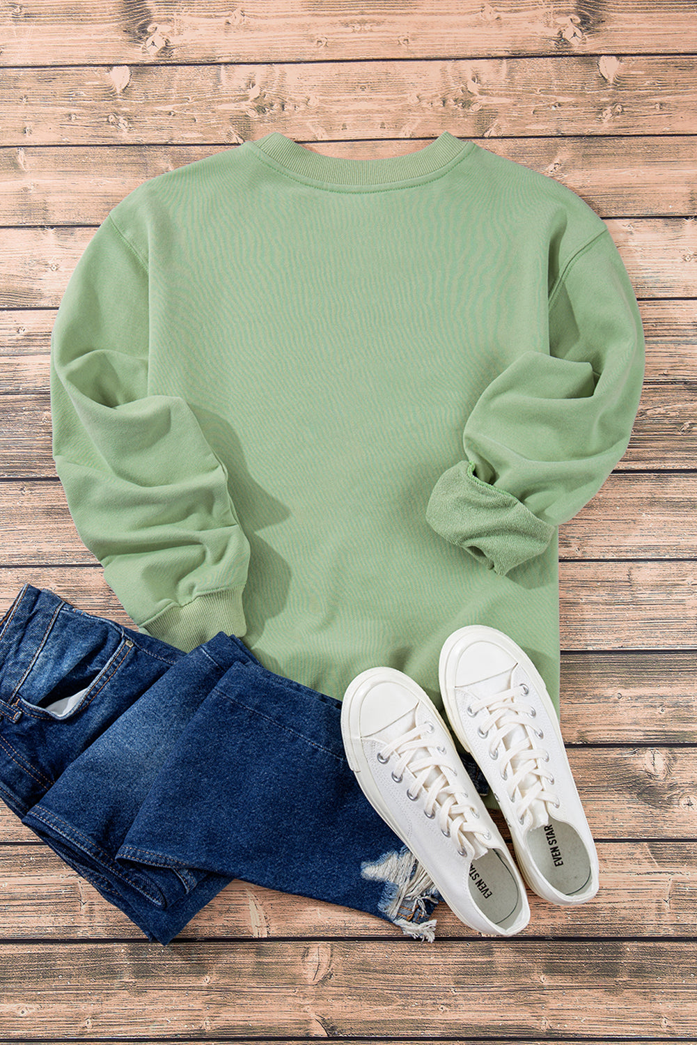 Navy Blue Plain Drop Shoulder Crewneck Pullover Sweatshirt