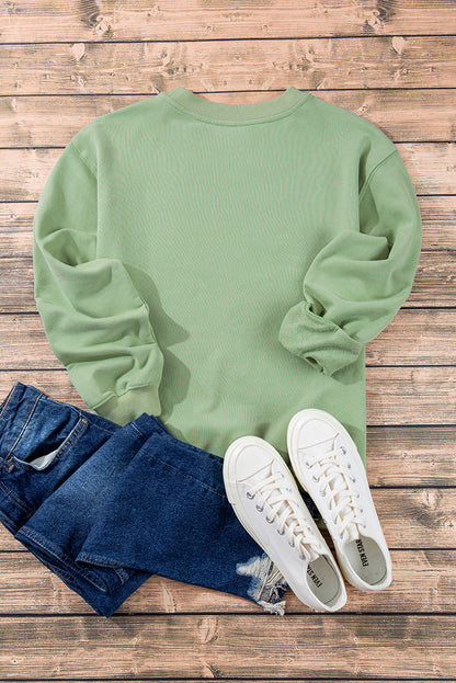 Navy Blue Plain Drop Shoulder Crewneck Pullover Sweatshirt