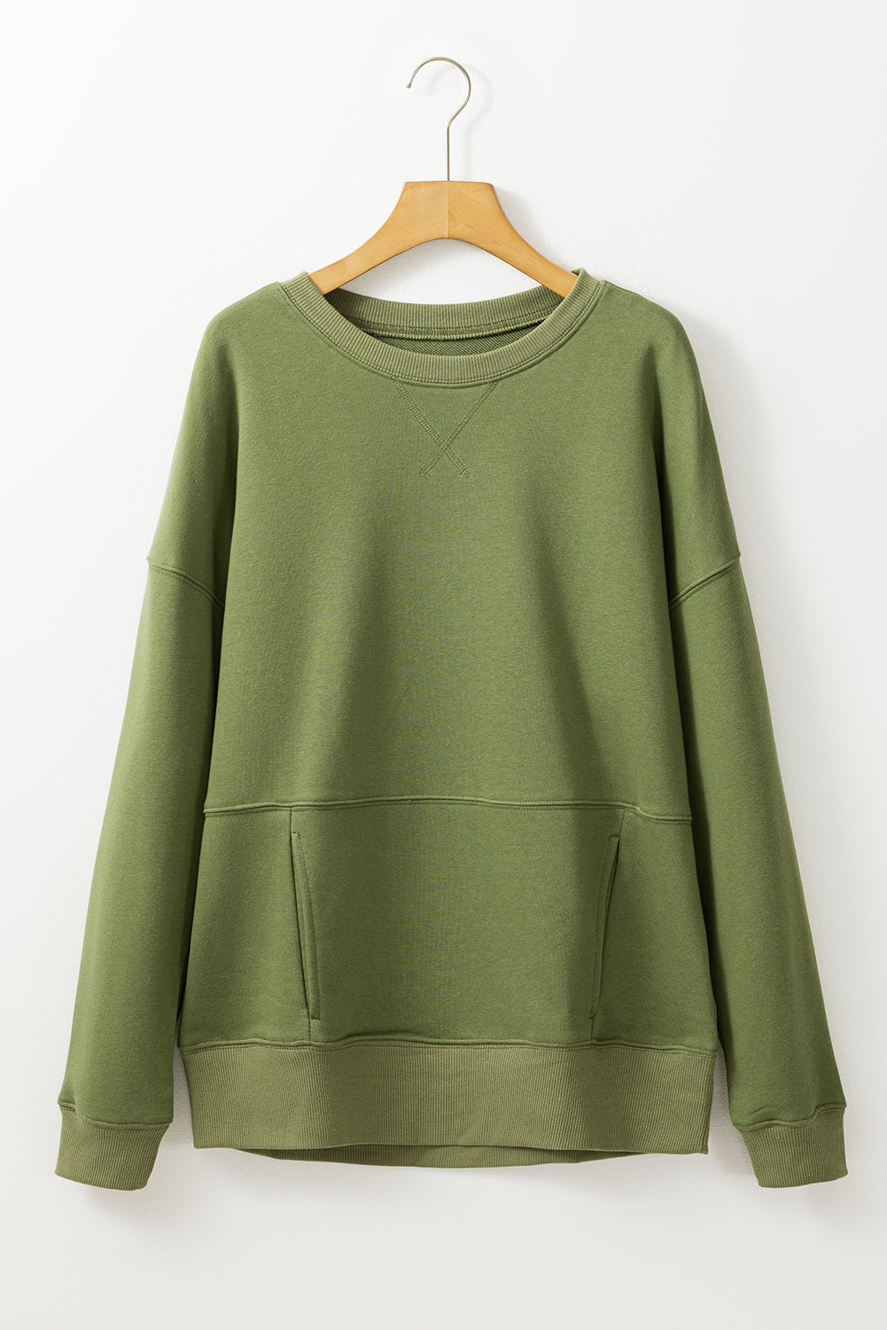 Black Drop Shoulder Crisscross Stitching Pocketed Loose Sweatshirt