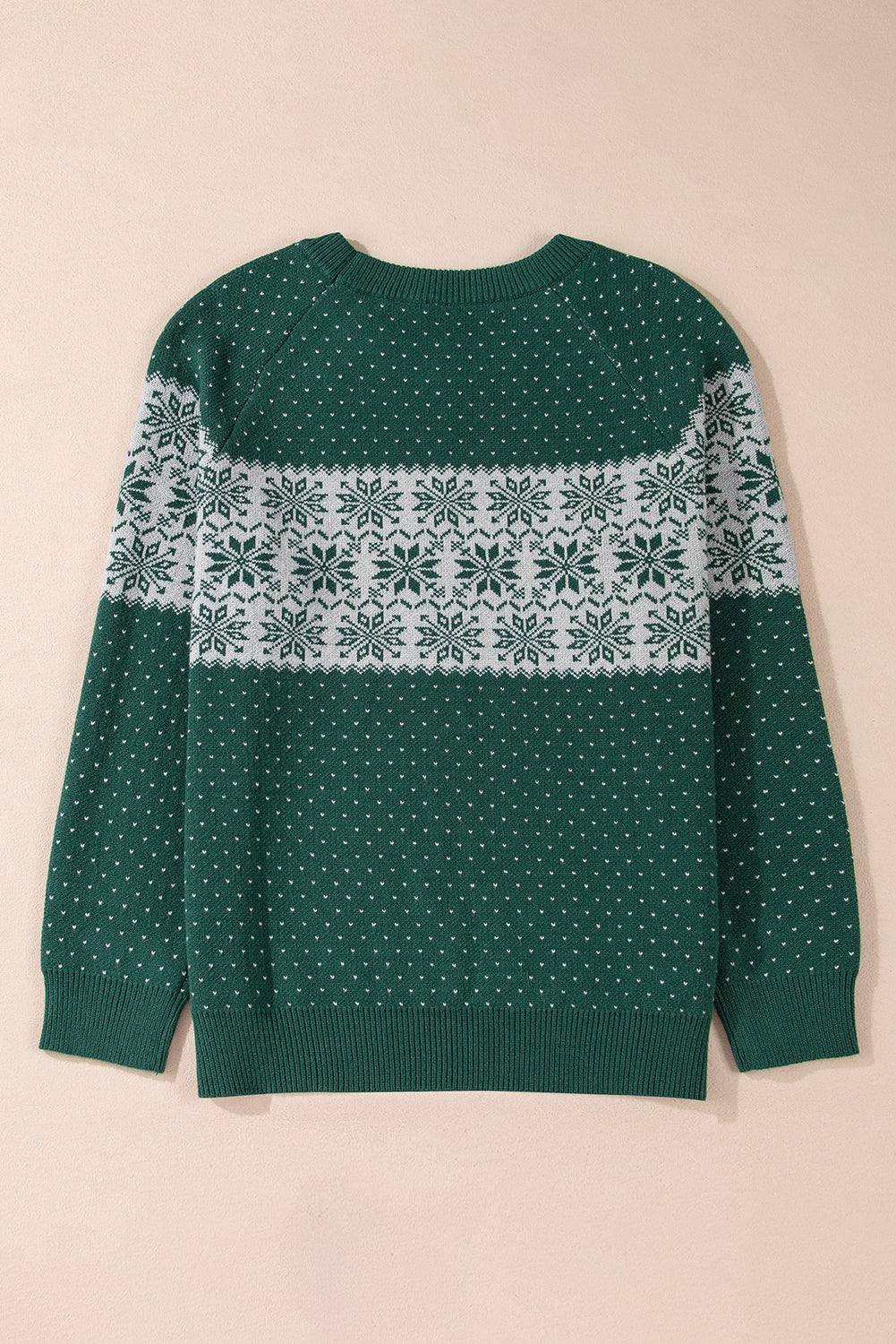 Green Christmas Snowflake Pattern Drop Shoulder Plus Size Sweater