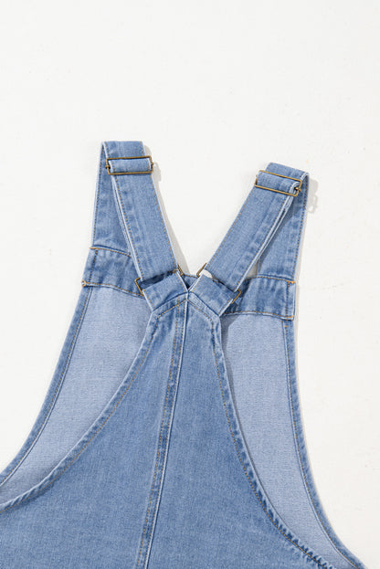 Medium Grey Wide Strap Button Front Pocketed Denim Mini Dress