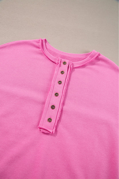 Lilac Sequin Patchwork High Low Hem Henley Sweatshirt