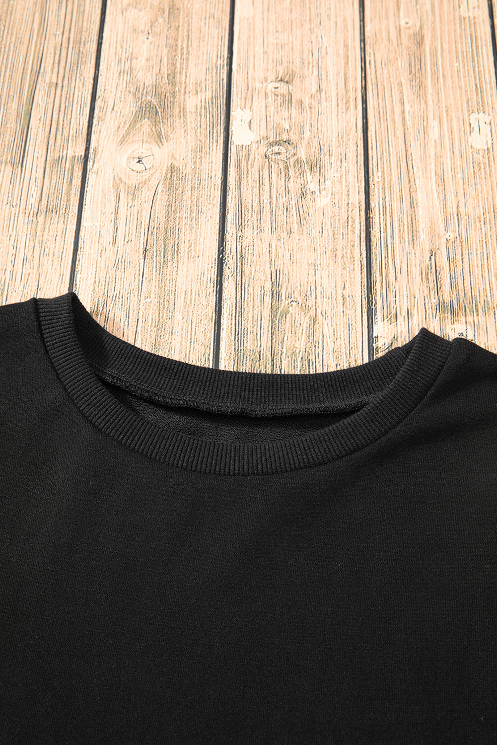 Parchment Solid O Neck High Low Hem Pullover Sweatshirt