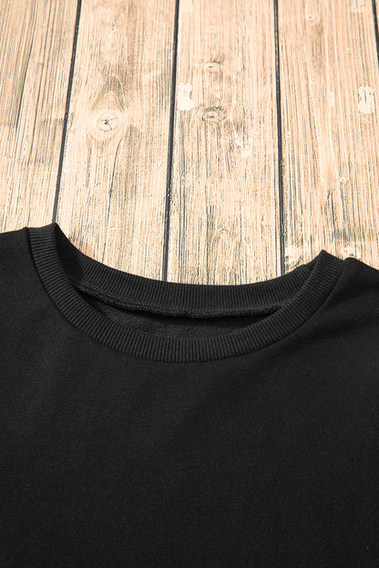 Parchment Solid O Neck High Low Hem Pullover Sweatshirt