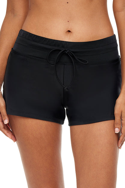 Violet Strap Trim Black Women Swim Boardshort