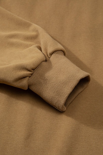 Parchment Solid O Neck High Low Hem Pullover Sweatshirt