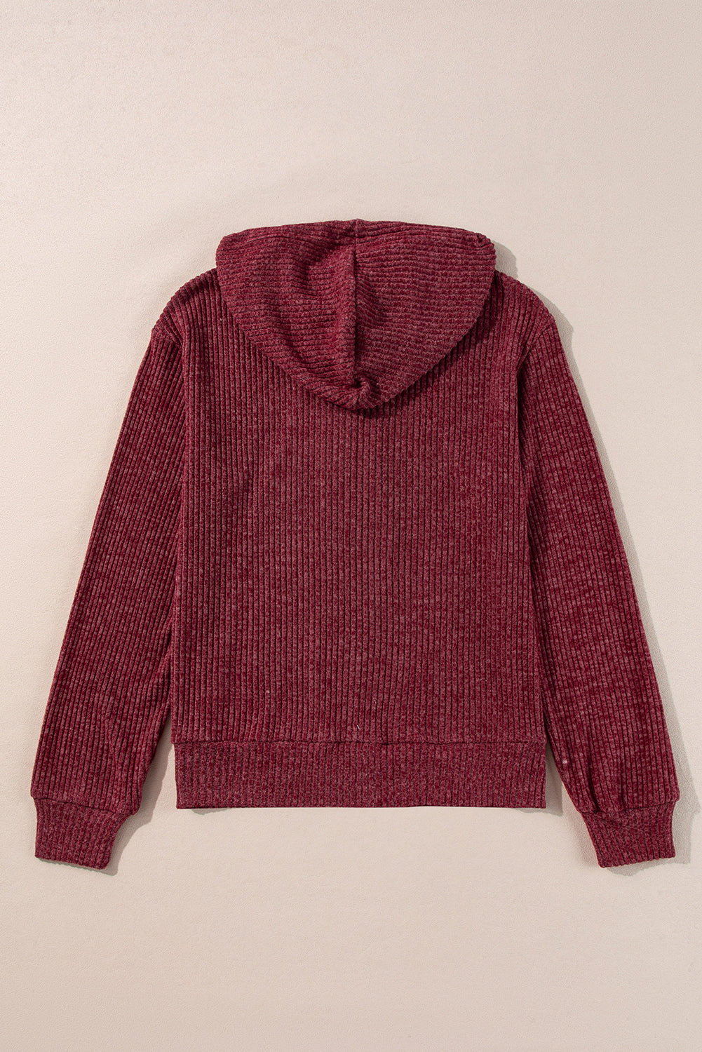 Evergreen Ribbed Zip Up Front Drawstring Hoodie