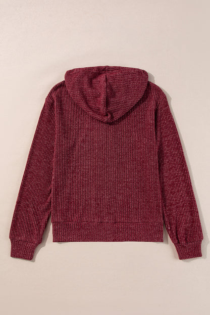 Evergreen Ribbed Zip Up Front Drawstring Hoodie
