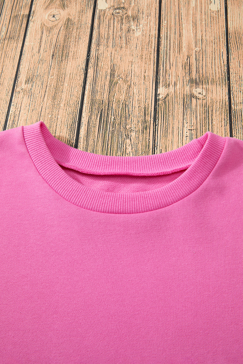 Parchment Solid O Neck High Low Hem Pullover Sweatshirt
