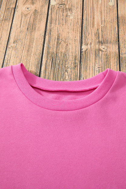 Parchment Solid O Neck High Low Hem Pullover Sweatshirt