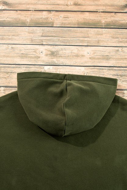 Bonbon Fleece Lined Half Zipper Kangaroo Pockets Loose Hoodie