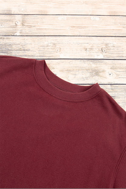 Navy Blue Plain Drop Shoulder Crewneck Pullover Sweatshirt
