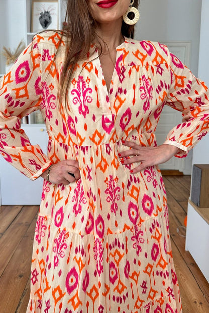 Blue Western Abstract Geometric Printed Maxi Dress
