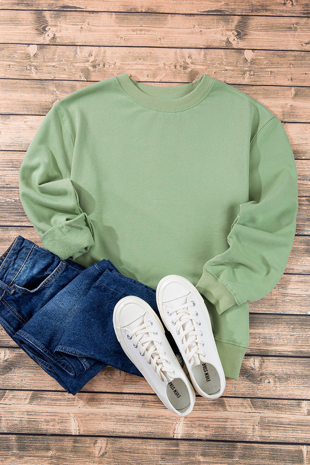 Navy Blue Plain Drop Shoulder Crewneck Pullover Sweatshirt