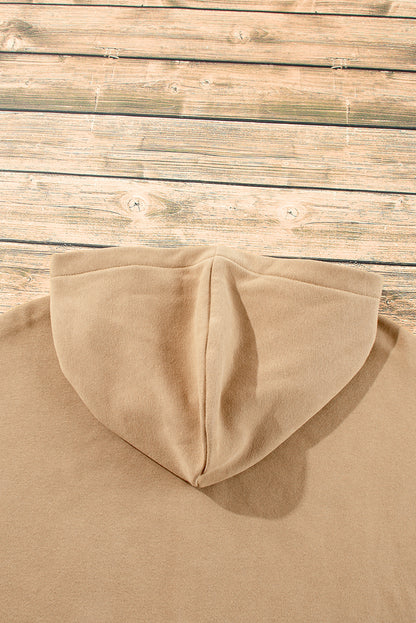 Bonbon Fleece Lined Half Zipper Kangaroo Pockets Loose Hoodie