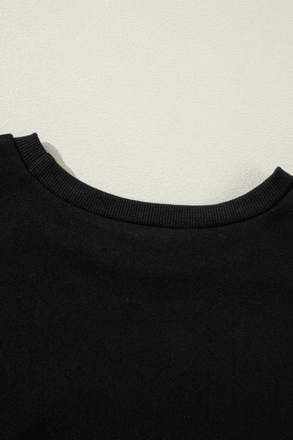 Parchment Solid O Neck High Low Hem Pullover Sweatshirt