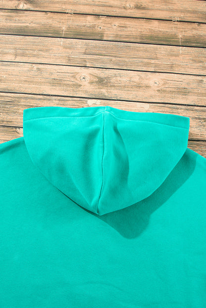 Bonbon Fleece Lined Half Zipper Kangaroo Pockets Loose Hoodie