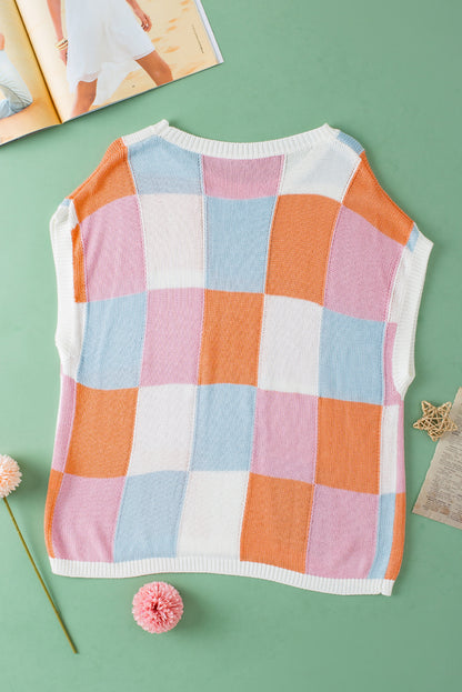 Dark Green Color Block Cap Sleeve Sweater