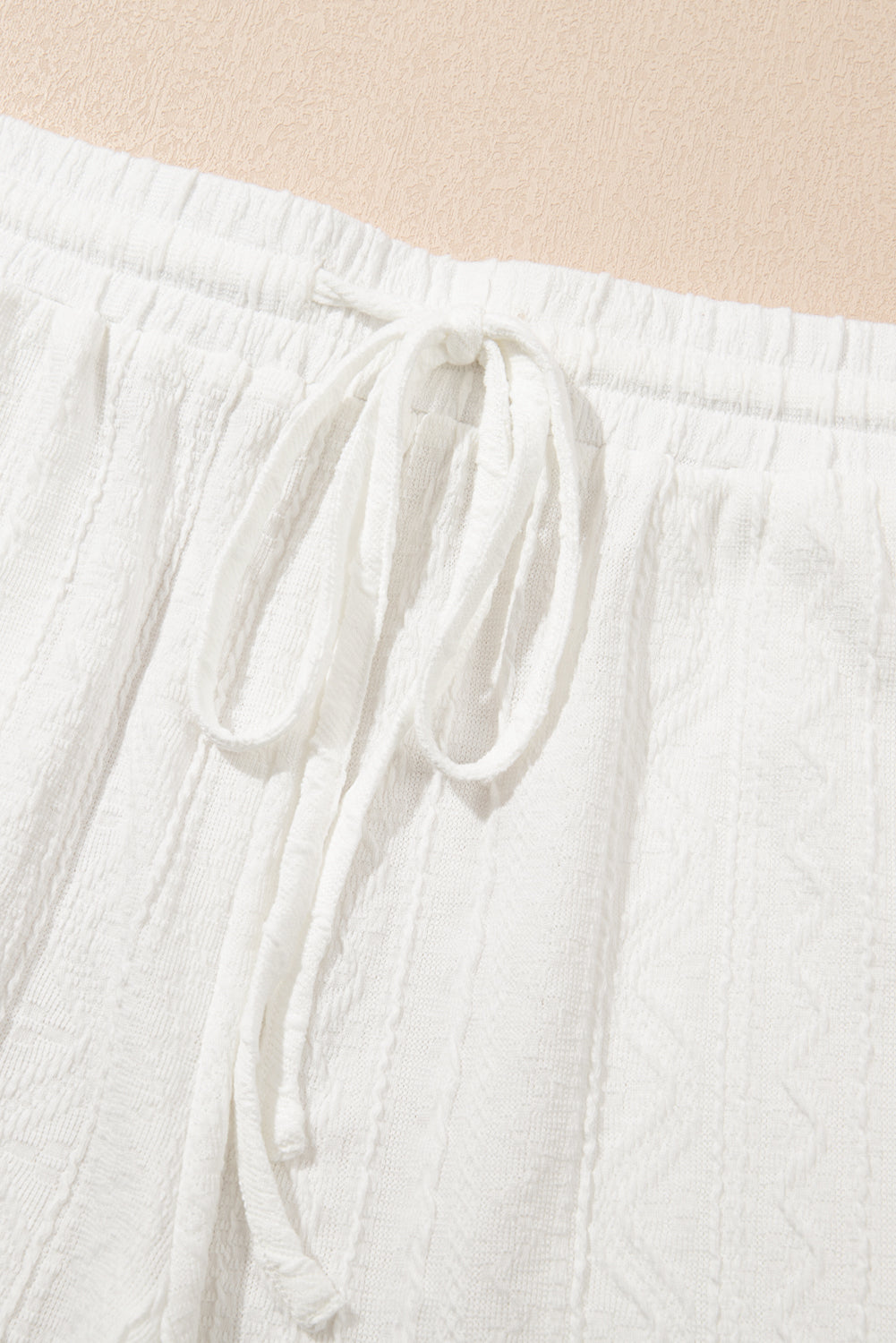 Pale Chestnut Textured Patched Pocket Short Sleeve Top Drawstring Shorts Set