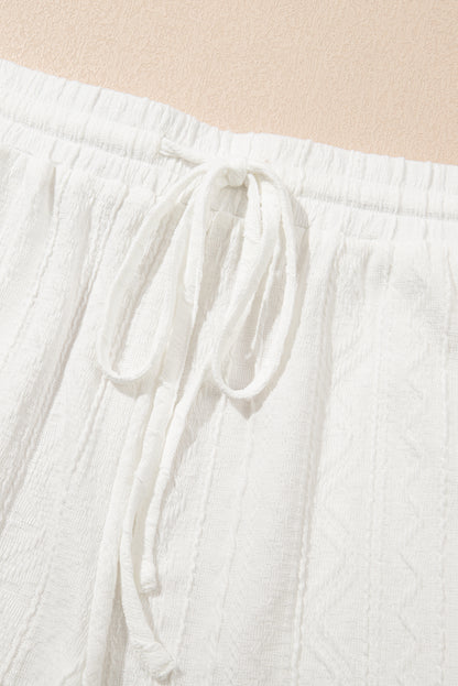 Pale Chestnut Textured Patched Pocket Short Sleeve Top Drawstring Shorts Set