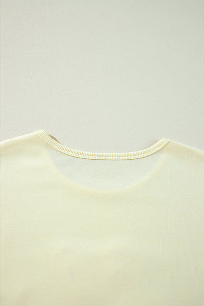 Beige Tinsel Flower Dropped Puff Sleeve Sweatshirt