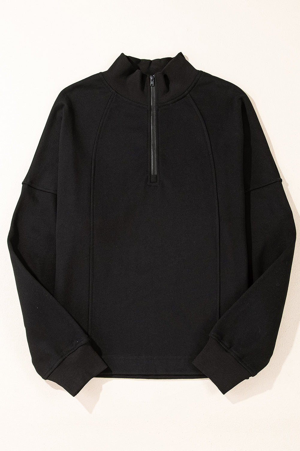 Smoke Gray Zipped Neck Pullover Drop Shoulder Sweatshirt