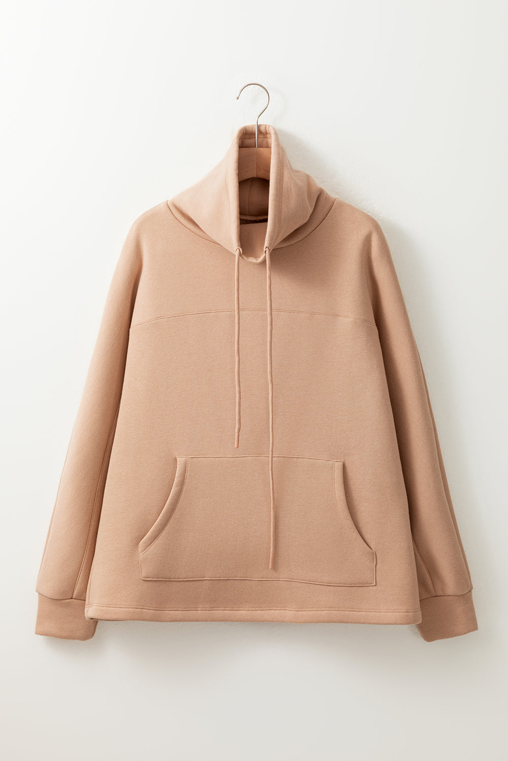 Apricot Drawstring Turtleneck Dolman Sleeve Sweatshirt