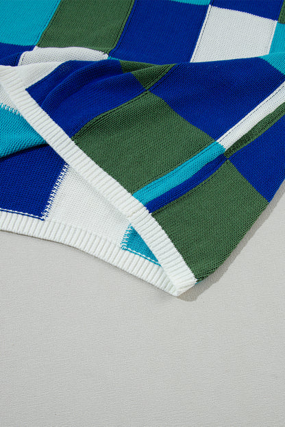 Dark Green Color Block Cap Sleeve Sweater
