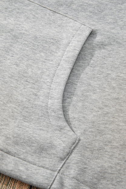 Bonbon Fleece Lined Half Zipper Kangaroo Pockets Loose Hoodie
