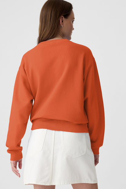Navy Blue Plain Drop Shoulder Crewneck Pullover Sweatshirt