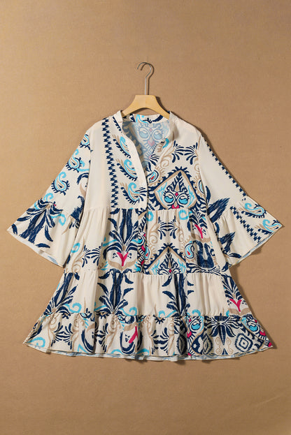 Green Tribal Bracelet Sleeve Buttoned Mini Dress