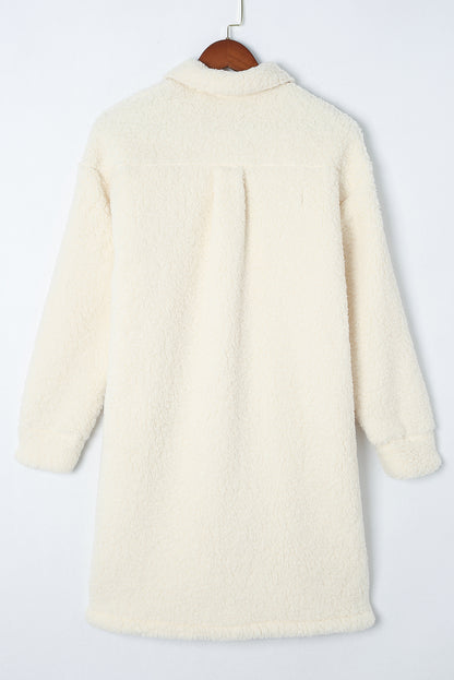 Khaki Contrast Flap Pocket Single Breasted Teddy Coat