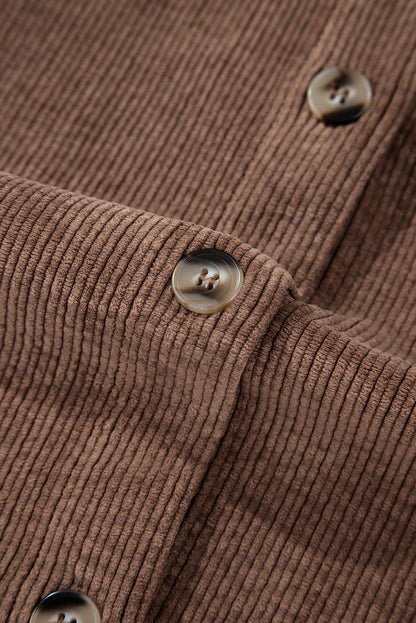 Black Corduroy Flap Pocket Button Up Shacket