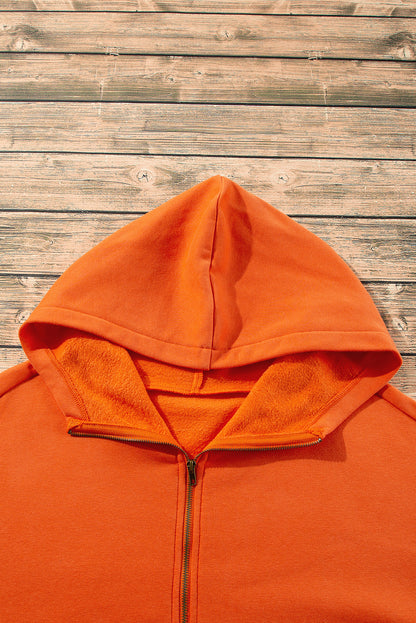 Bonbon Fleece Lined Half Zipper Kangaroo Pockets Loose Hoodie