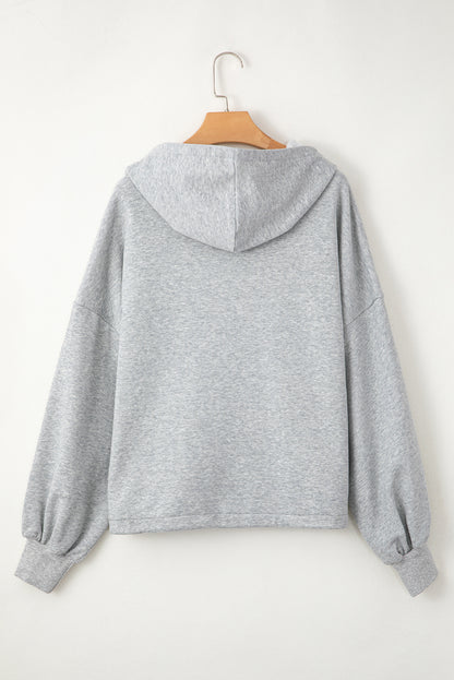 Bonbon Fleece Lined Half Zipper Kangaroo Pockets Loose Hoodie