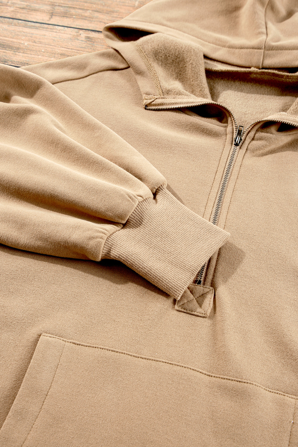 Bonbon Fleece Lined Half Zipper Kangaroo Pockets Loose Hoodie