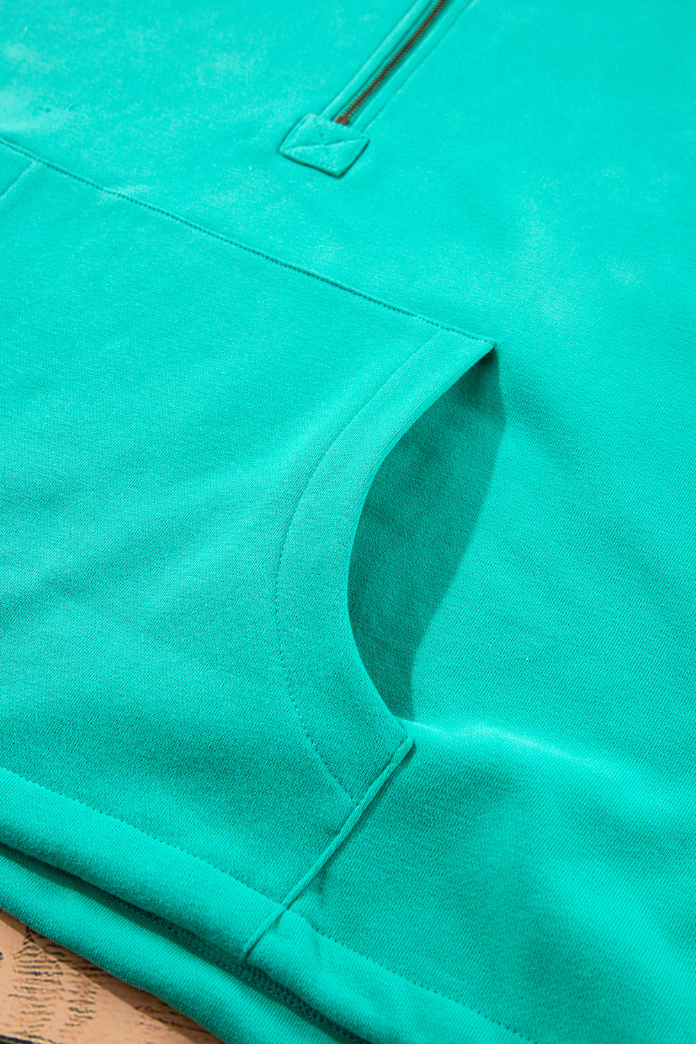 Bonbon Fleece Lined Half Zipper Kangaroo Pockets Loose Hoodie