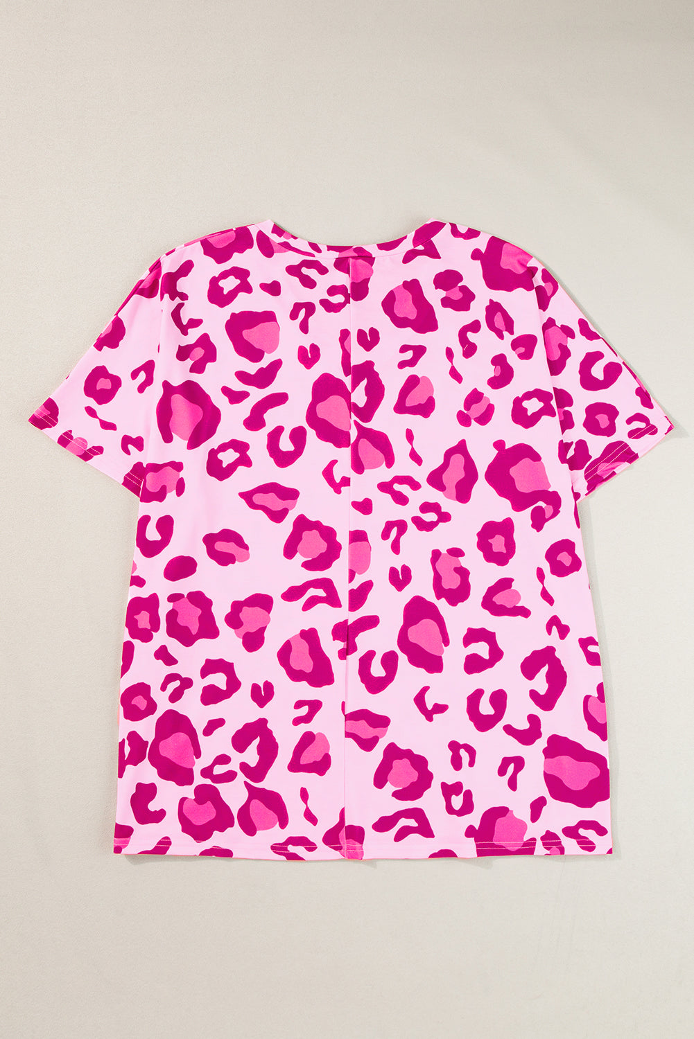 Pink Leopard Print V Neck Plus Size Tee