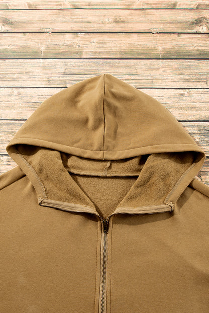 Bonbon Fleece Lined Half Zipper Kangaroo Pockets Loose Hoodie