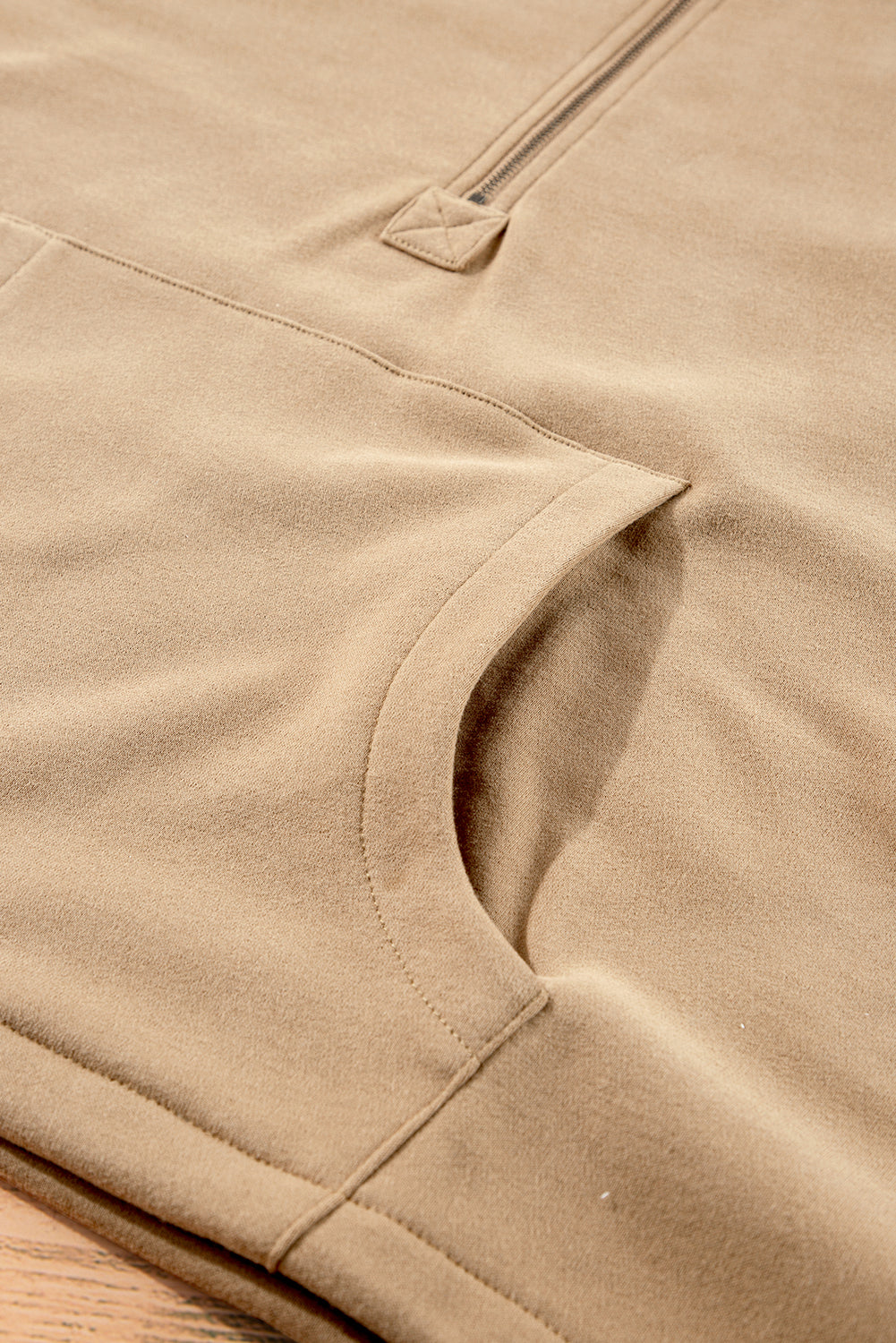 Bonbon Fleece Lined Half Zipper Kangaroo Pockets Loose Hoodie