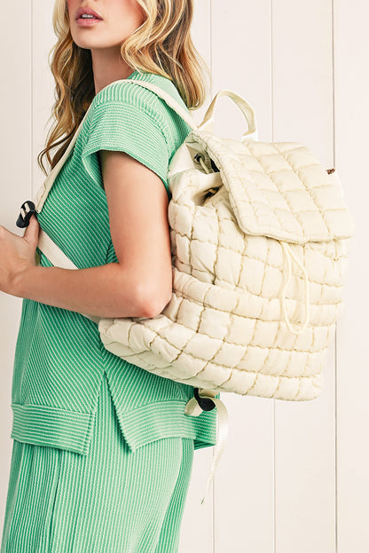 Dusk Blue Solid Flapped Quilted Puffer Backpack