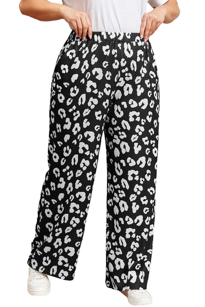 Leopard Leopard Print Wide Leg Pockets Plus Size Pants